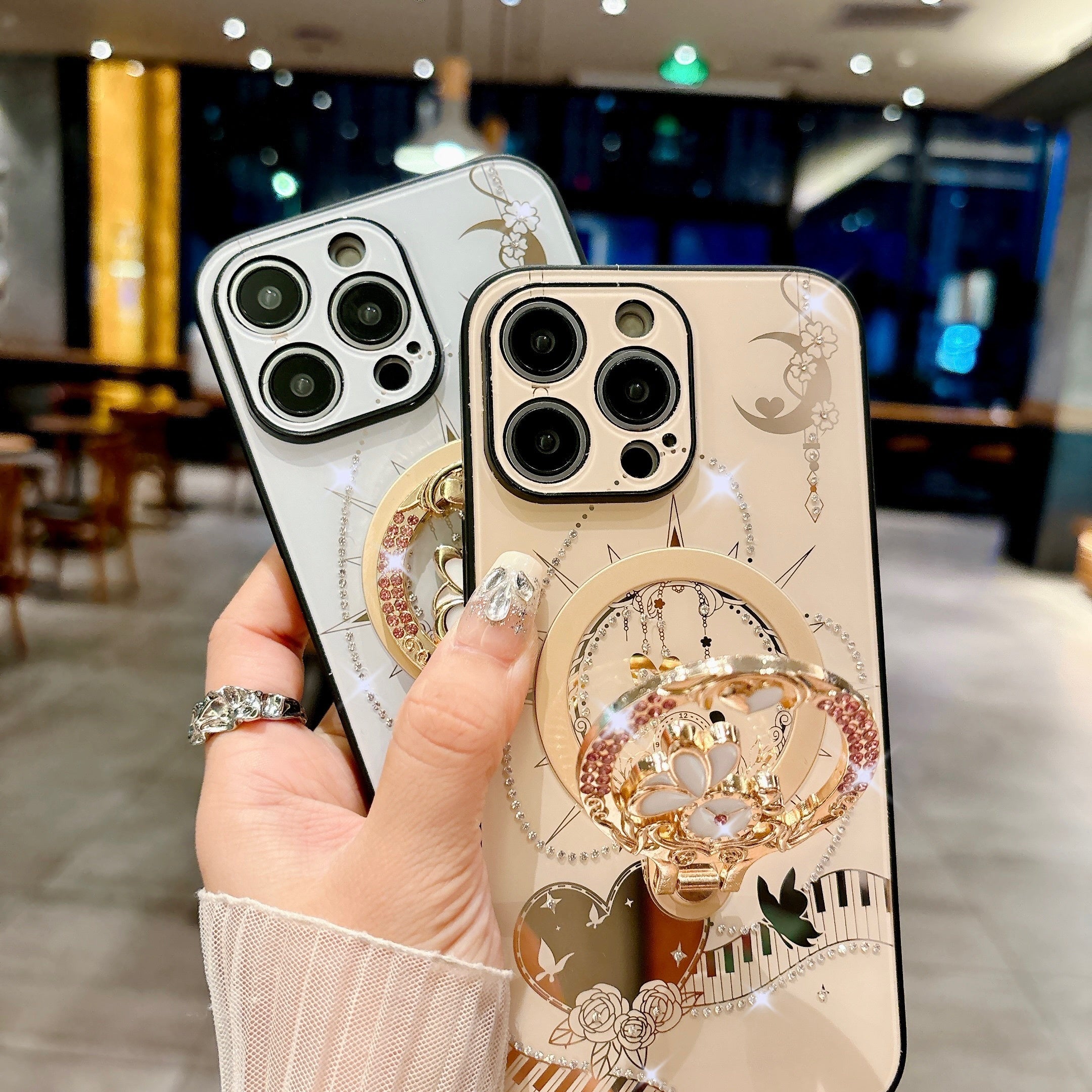 Magntic Luxury Bling Crystal Artificial Diamond Camera Suction Phone Case With Holder For iPhone 16 Promax/ 15 Pro max/14 Pro max/13 Promax Shockproof Protective Bumper Cover